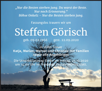 Traueranzeige von Steffen Görisch von Mitteldeutsche Zeitung Wittenberg