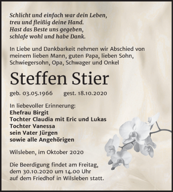 Traueranzeige von Steffen Stier von Mitteldeutsche Zeitung Aschersleben