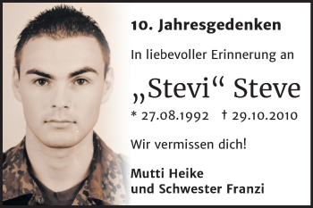 Traueranzeige von Steve Tettenborn von Wochenspiegel Naumburg/Nebra