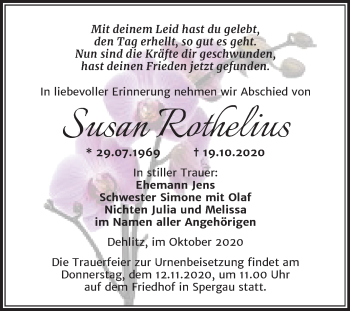 Traueranzeige von Susan Rothelius von Wochenspiegel Weißenfels