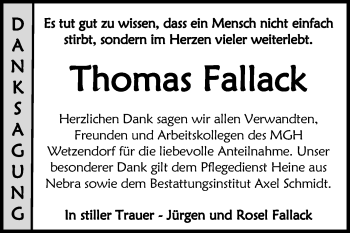 Traueranzeige von Thomas Fallack von Wochenspiegel Naumburg/Nebra