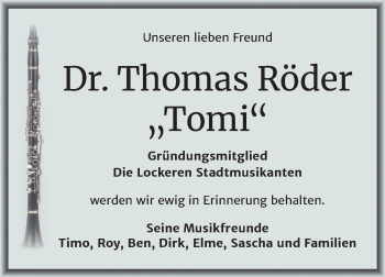 Traueranzeige von Thomas Röder von Mitteldeutsche Zeitung Halle/Saalkreis