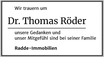 Traueranzeige von Thomas Röder von Mitteldeutsche Zeitung Halle/Saalkreis