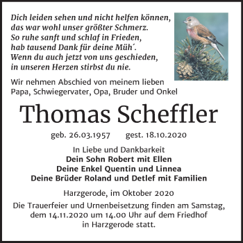 Traueranzeige von Thomas Scheffler von Super Sonntag Quedlinburg