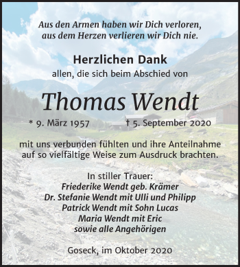 Traueranzeige von Thomas Wendt von Mitteldeutsche Zeitung Weißenfels