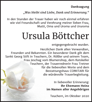 Traueranzeige von Ursula Böttcher von Wochenspiegel Weißenfels