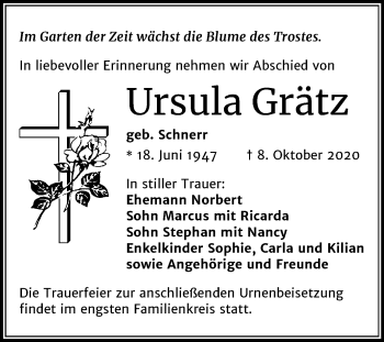Traueranzeige von Ursula Grätz von Mitteldeutsche Zeitung Halle/Saalkreis