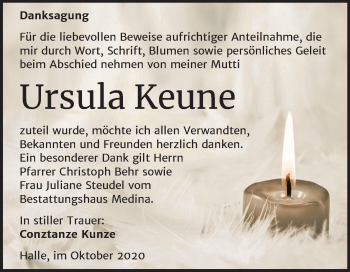 Traueranzeige von Ursula Keune von Mitteldeutsche Zeitung Halle/Saalkreis