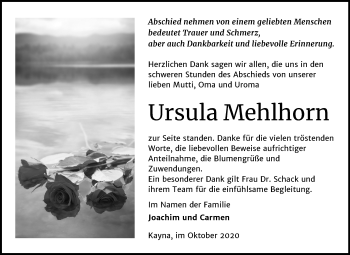 Traueranzeige von Ursula Mehlhorn von Super Sonntag Zeitz