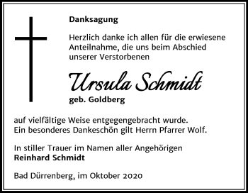 Traueranzeige von Ursula Schmidt von Mitteldeutsche Zeitung Merseburg/Querfurt