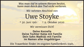 Traueranzeige von Uwe Stoyke von Mitteldeutsche Zeitung Weißenfels