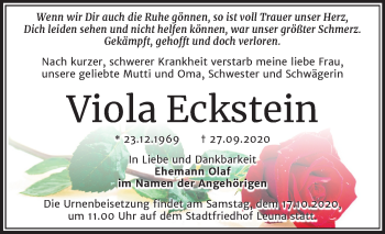 Traueranzeige von Viola Eckstein von Super Sonntag Merseburg/Querfurt