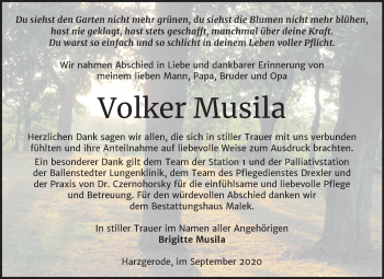 Traueranzeige von Volker Musila von Mitteldeutsche Zeitung Quedlinburg