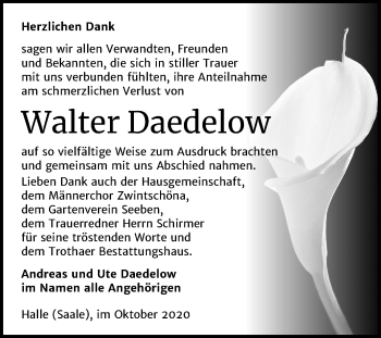 Traueranzeige von Walter Daedelow von Mitteldeutsche Zeitung Halle/Saalkreis