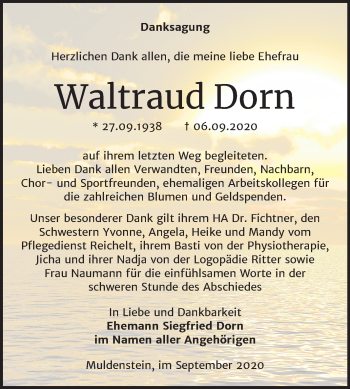 Traueranzeige von Waltraud Dorn von Wochenspiegel Bitterfeld