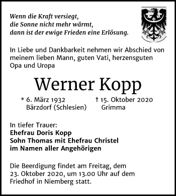 Traueranzeige von Werner Kopp von Mitteldeutsche Zeitung Halle/Saalkreis
