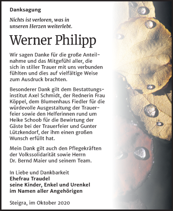 Traueranzeige von Werner Philipp von Wochenspiegel Merseburg/Querfurt