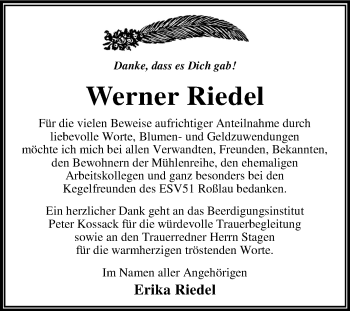 Traueranzeige von Werner Riedel von Mitteldeutsche Zeitung Dessau-Roßlau