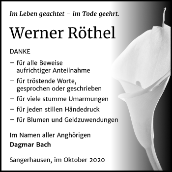Traueranzeige von Werner Röthel von Super Sonntag Sangerhausen