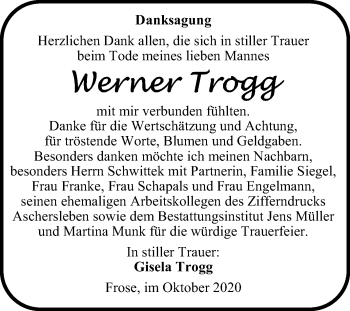 Traueranzeige von Werner Trogg von Super Sonntag Aschersleben