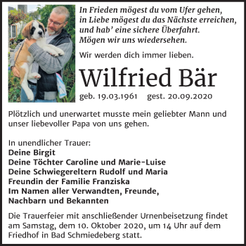 Traueranzeige von Wilfried Bär von Mitteldeutsche Zeitung Wittenberg