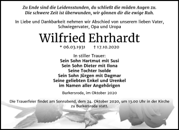Traueranzeige von Wilfried Ehrhardt von Mitteldeutsche Zeitung Naumburg/Nebra