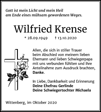 Traueranzeige von Wilfried Krense von Mitteldeutsche Zeitung Wittenberg