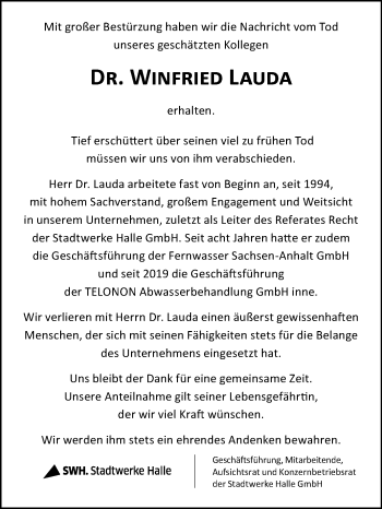 Traueranzeige von Winfried Lauda von Mitteldeutsche Zeitung Halle/Saalkreis