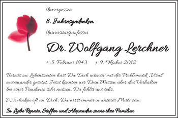 Traueranzeige von Wolfgang Lerchner von Mitteldeutsche Zeitung Halle/Saalkreis