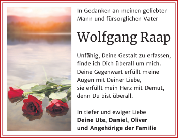 Traueranzeige von Wolfgang Raap von Mitteldeutsche Zeitung Merseburg/Querfurt