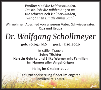 Traueranzeige von Wolfgang Schollmeyer von Super Sonntag Merseburg/Querfurt