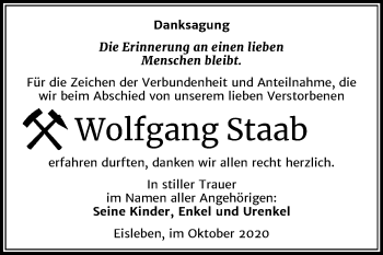 Traueranzeige von Wolfgang Staab von Super Sonntag Mansfelder Land