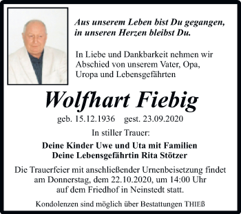 Traueranzeige von Wolfhart Fiebig von Mitteldeutsche Zeitung Quedlinburg