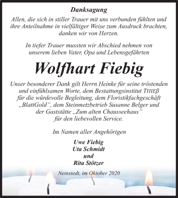 Traueranzeige von Wolfhart Fiebig von Mitteldeutsche Zeitung Quedlinburg