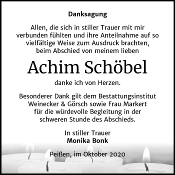 Traueranzeige von Achim Schöbel von Super Sonntag Bernburg
