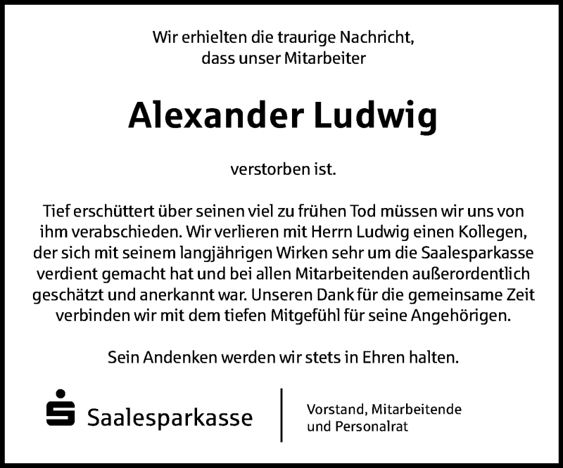  Traueranzeige für Alexander Ludwig vom 07.11.2020 aus Mitteldeutsche Zeitung Halle/Saalkreis