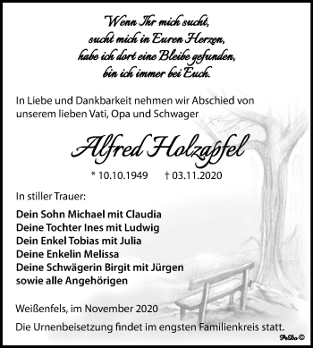 Traueranzeige von Alfred Holzapfel von Wochenspiegel Weißenfels