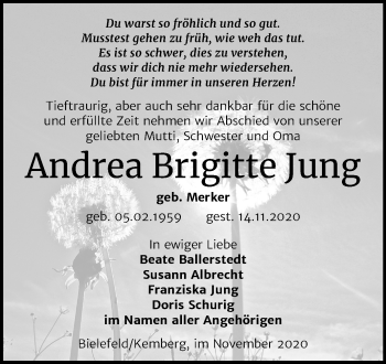 Traueranzeige von Andrea Brigitte Jung von Super Sonntag Wittenberg