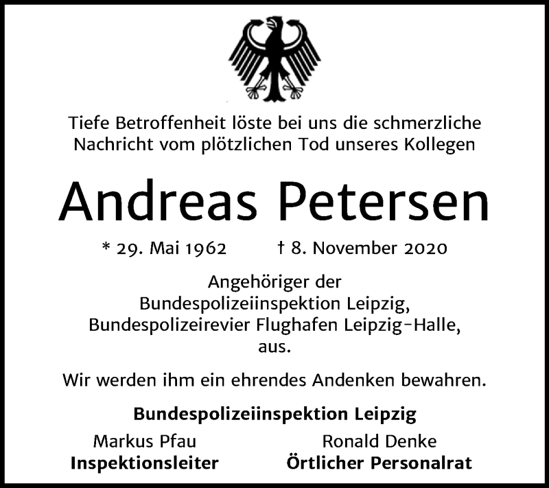  Traueranzeige für Andreas Petersen vom 21.11.2020 aus Mitteldeutsche Zeitung Halle/Saalkreis