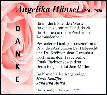 Traueranzeige von Angelika Hansel von Mitteldeutsche Zeitung Aschersleben
