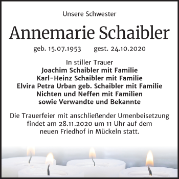 Traueranzeige von Annemarie Schaibler von Mitteldeutsche Zeitung Köthen