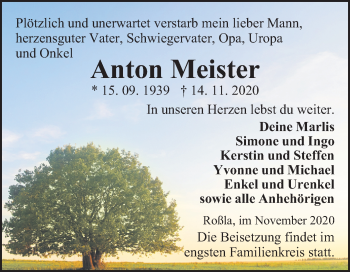 Traueranzeige von Anton Meister von Super Sonntag Sangerhausen