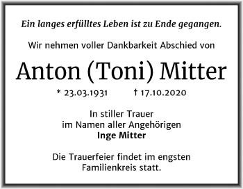 Traueranzeige von Anton Mitter von Mitteldeutsche Zeitung Halle/Saalkreis
