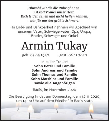 Traueranzeige von Armin Tukay von Mitteldeutsche Zeitung Wittenberg