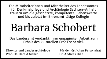 Traueranzeige von Barbara Schobert von Mitteldeutsche Zeitung Halle/Saalkreis
