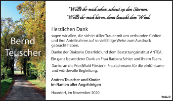 Traueranzeige von Bernd Teuscher von Super Sonntag Zeitz