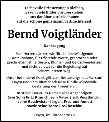 Traueranzeige von Bernd Voigtländer von Super Sonntag Aschersleben