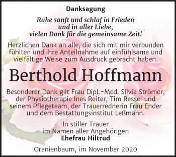 Traueranzeige von Berthold Hoffmann von Mitteldeutsche Zeitung Wittenberg