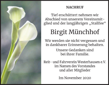 Traueranzeige von Birgit Münchhof von Super Sonntag Quedlinburg