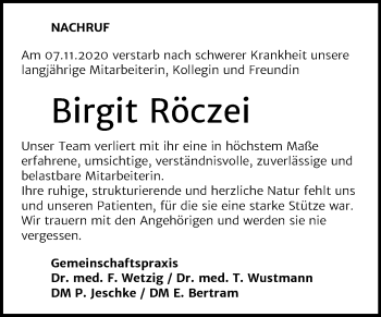 Traueranzeige von Birgit Röczei von Mitteldeutsche Zeitung Halle/Saalkreis